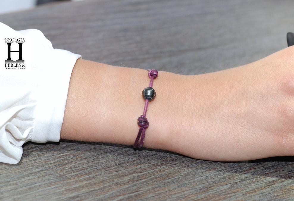Bracelet Marrakech violet avec une perle de tahiti (2)