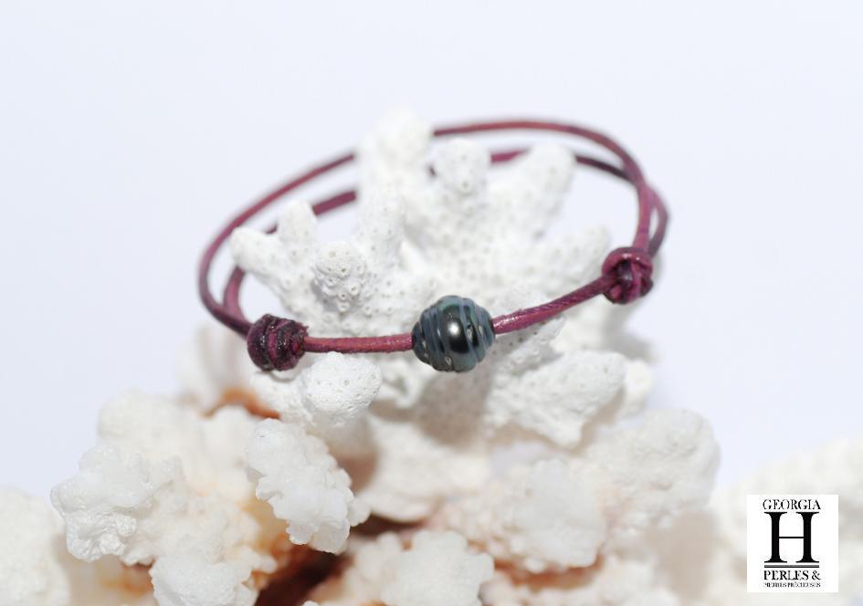 Bracelet Marrakech violet avec une perle de tahiti (5)