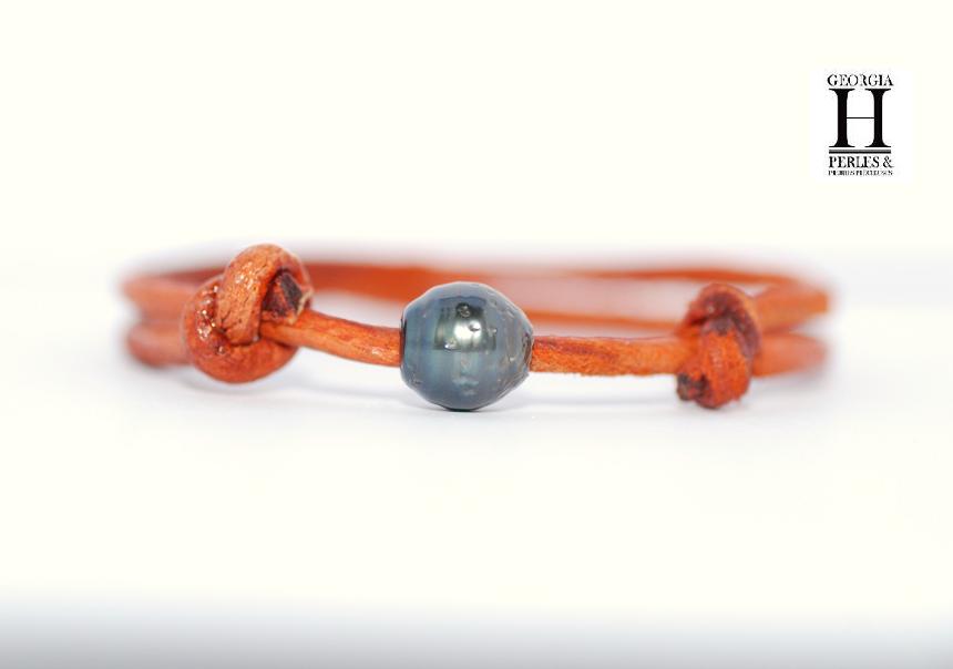 Bracelet Marrakech rouille avec une perle de tahiti (2)