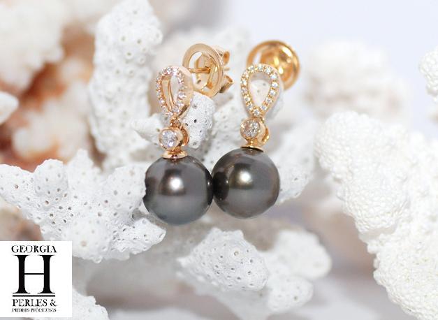 Boucles doreilles Brillants or et perles de tahiti (3)