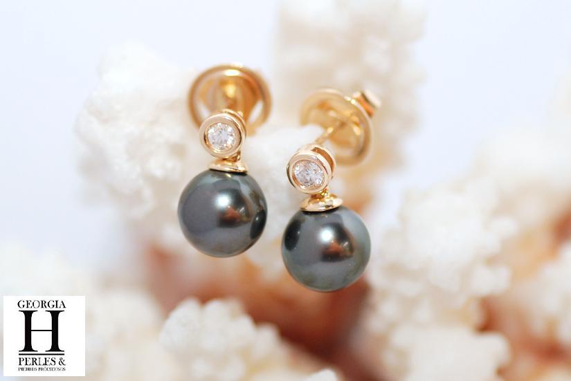 Boucles d'oreilles diamants or jaune et perles de tahiti (6)