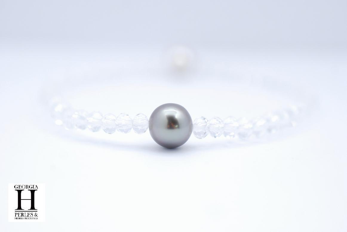 Bracelet Cristaux et perle de tahiti