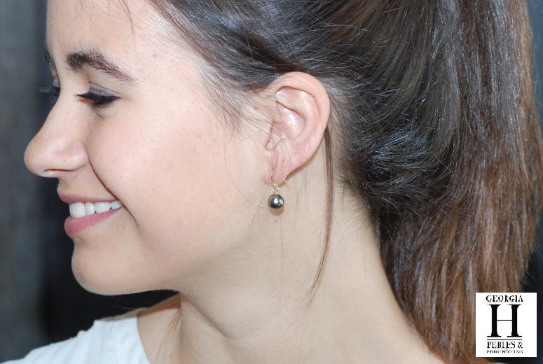 Boucles doreilles Petits Crochets perles de tahiti queue de paon