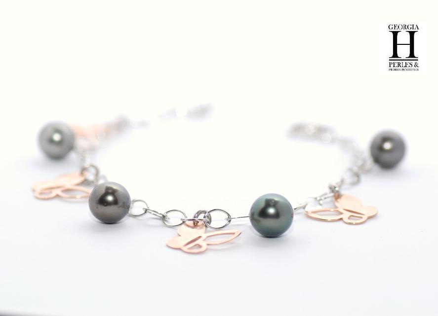 Bracelet Charmes coeur avec perles de tahiti (3)