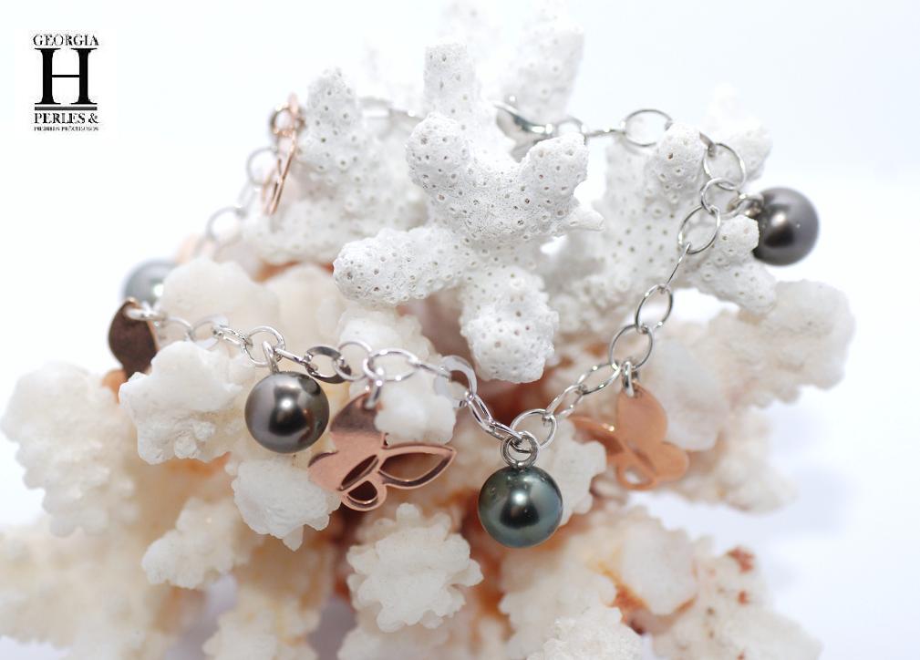 Bracelet Charmes coeur avec perles de tahiti (4)