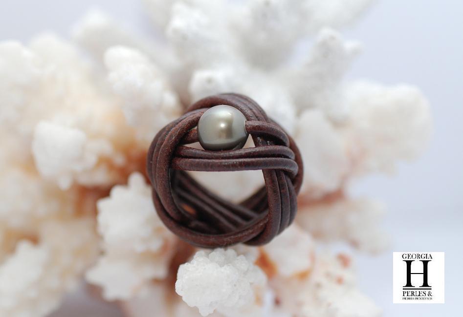 Bague candy chocolat et perle de tahiti (4)