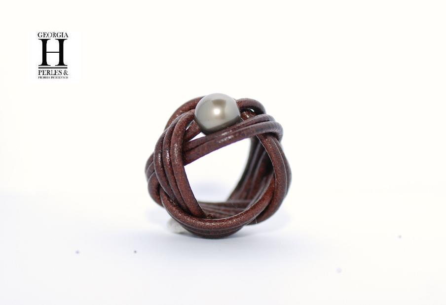 Bague candy chocolat et perle de tahiti (5)
