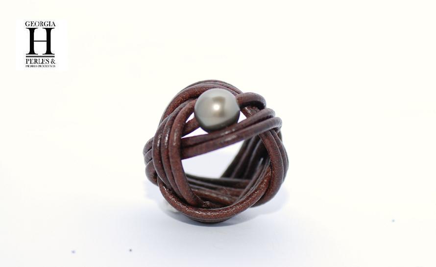 Bague candy chocolat et perle de tahiti (6)