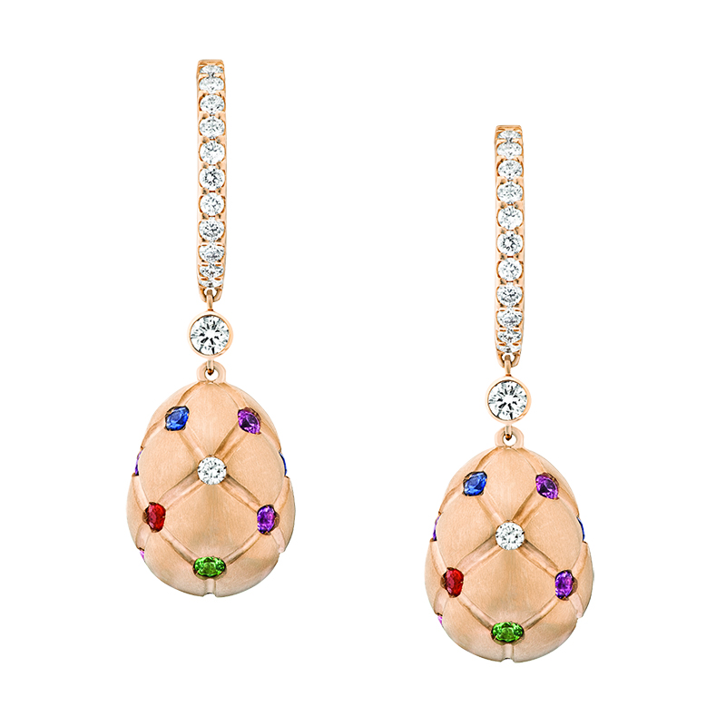 378EA1250 Treillage Multi coloured Rose Gold Matt Drop Earrings