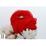 Bracelet manchette soie rouge et perle de tahiti