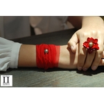 Bracelet manchette soie rouge et perle de tahiti (2)