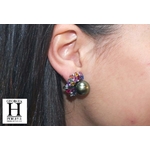 Boucles doreilles Saphirs multicolors, brillants et perles de tahiti vert rosé tropical