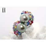 Boucles doreilles Saphirs multicolors, brillants et perles de tahiti vert rosé tropical (4)