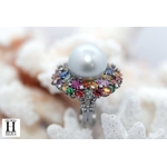 Bague Saphirs , brillants, tsavorites  et perle de tahiti (5)