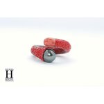 Bague cuir de raie galuchat rouge et perle de tahiti (5)