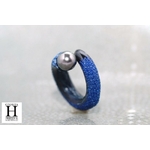 Bague cuir de raie galuchat bleu et perle de tahiti (5)