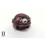Bague noeud cuir aubergine et perle de tahiti