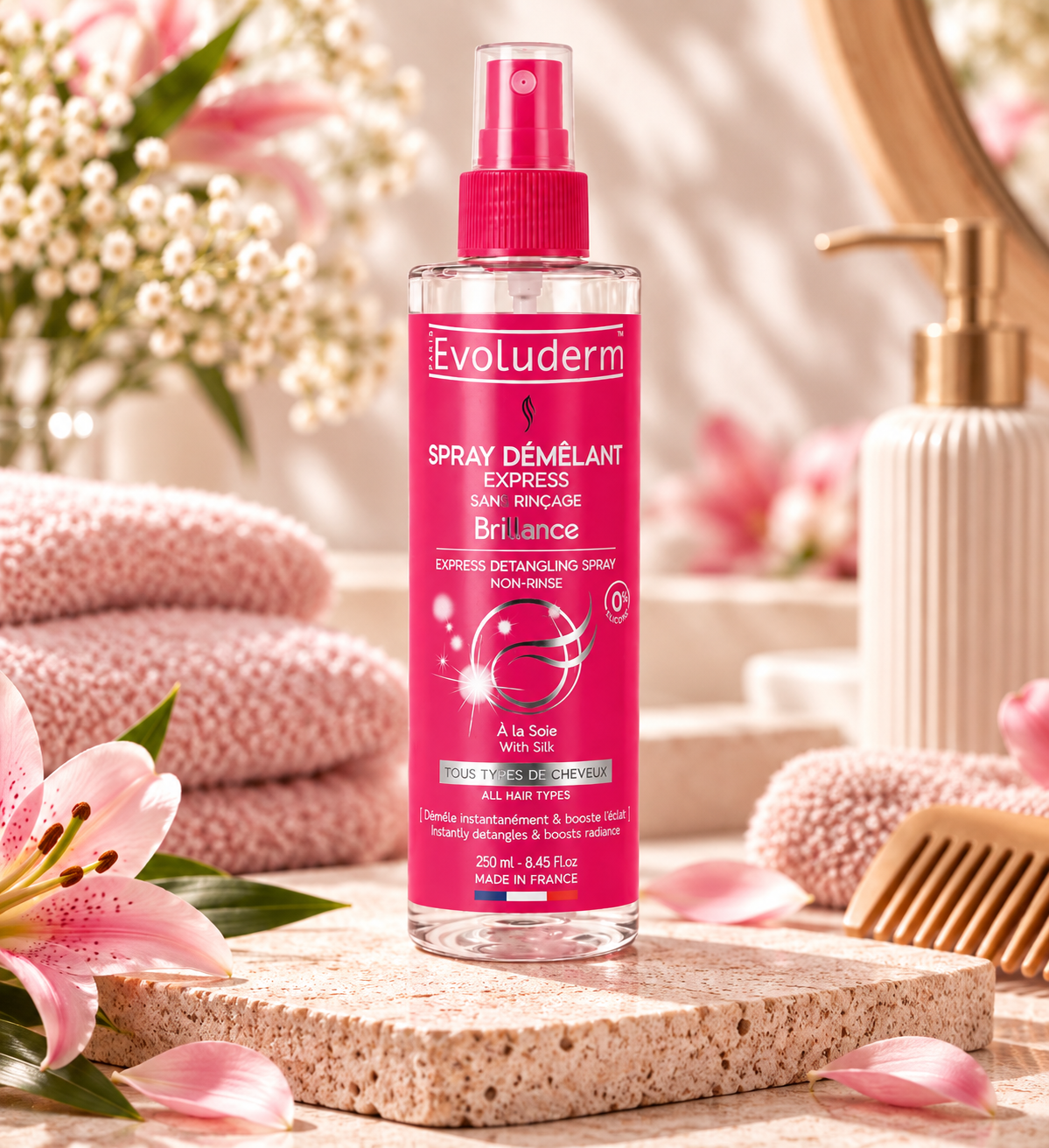 Spray démêlant rose en douceur
