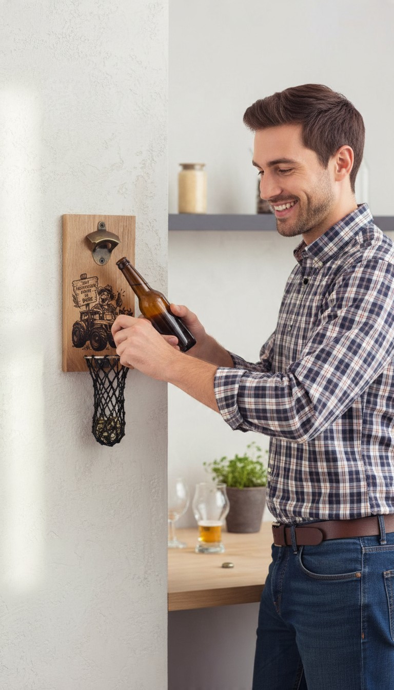 Décapsuleur en chêne avec attache au dos
