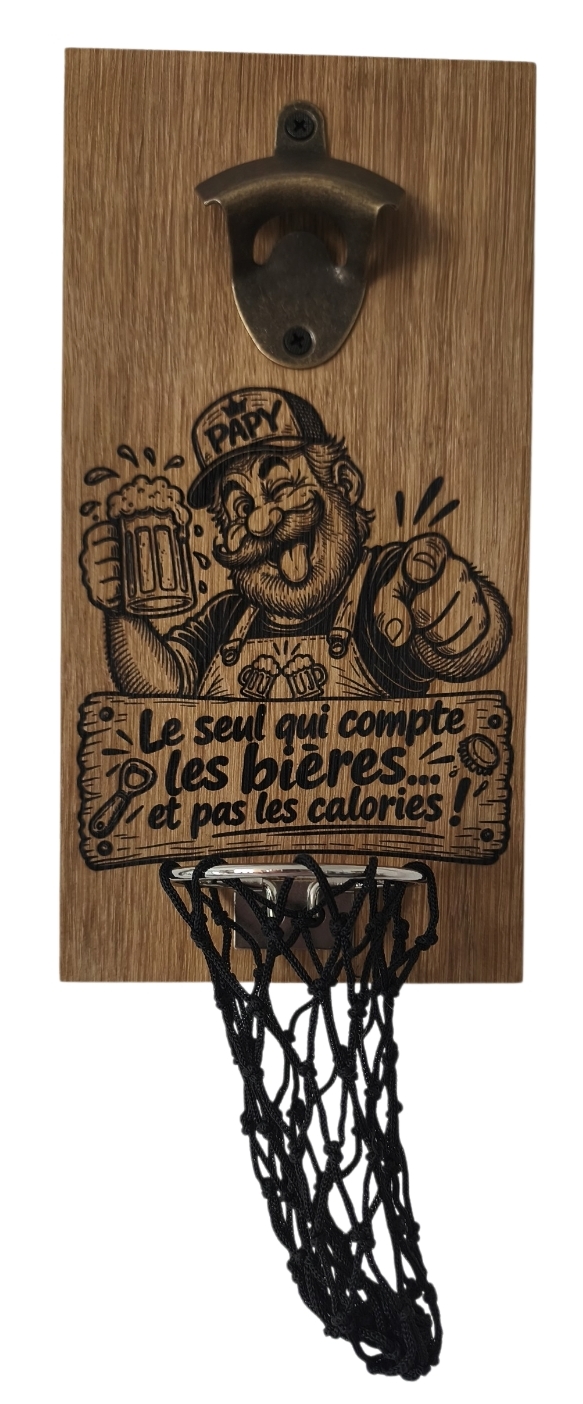 décapsuleur mural en chêne humoristique