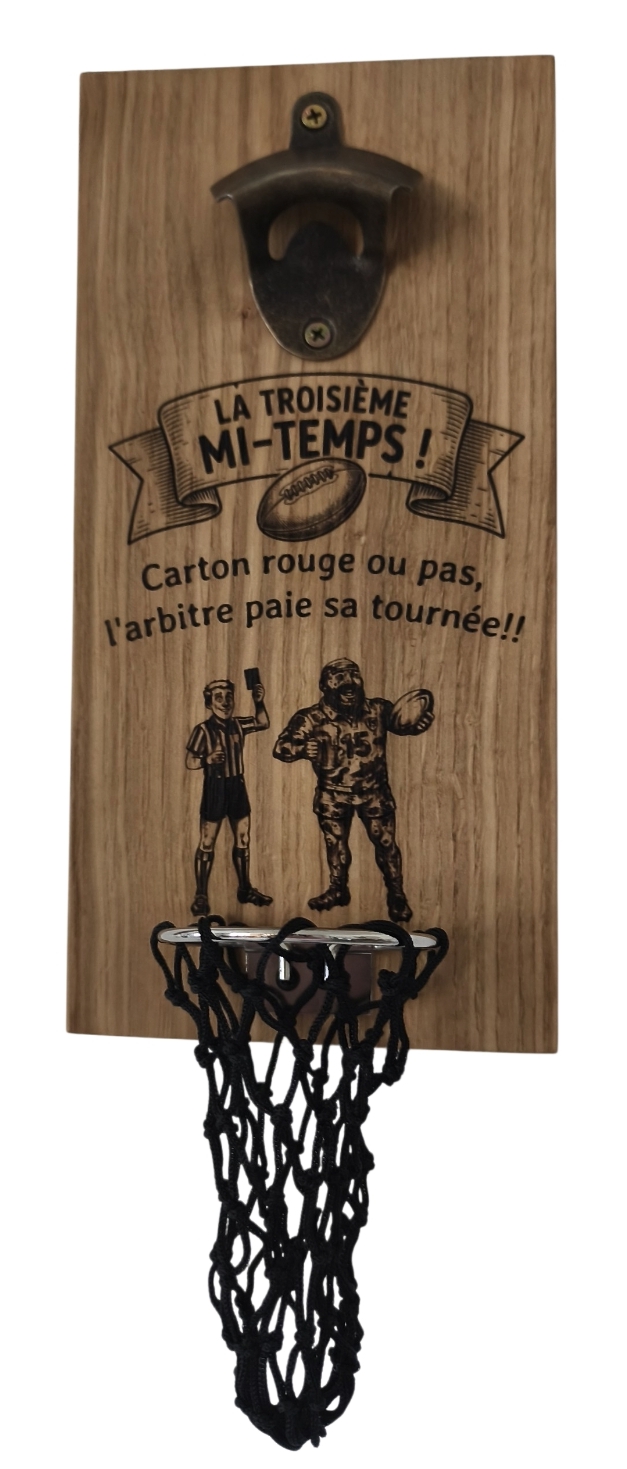 décapsuleur mural en chêne rugby