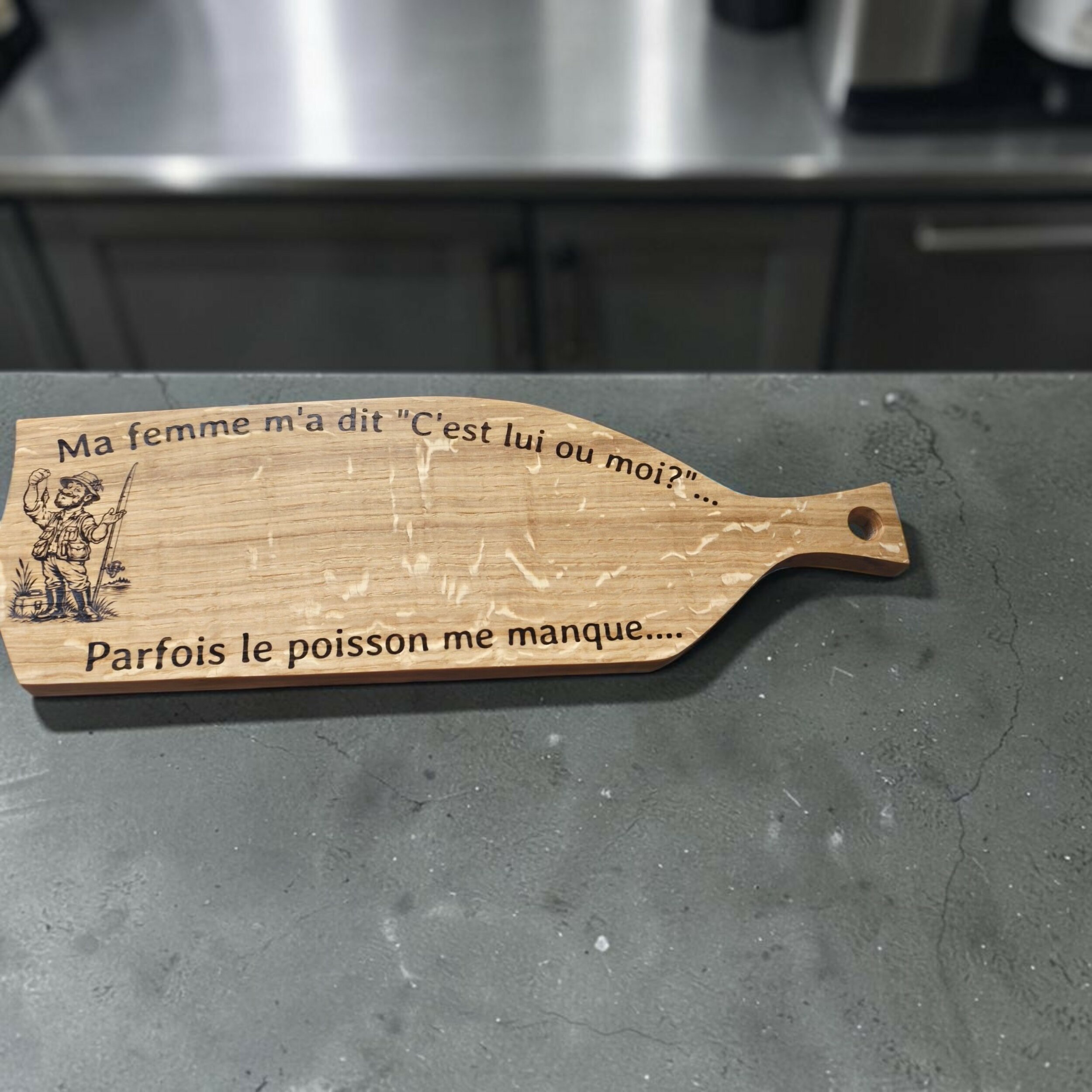 planche en chêne humoristique pêche