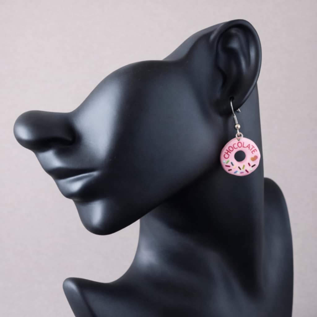 Pendantes argentées Donuts chocolat rose 1