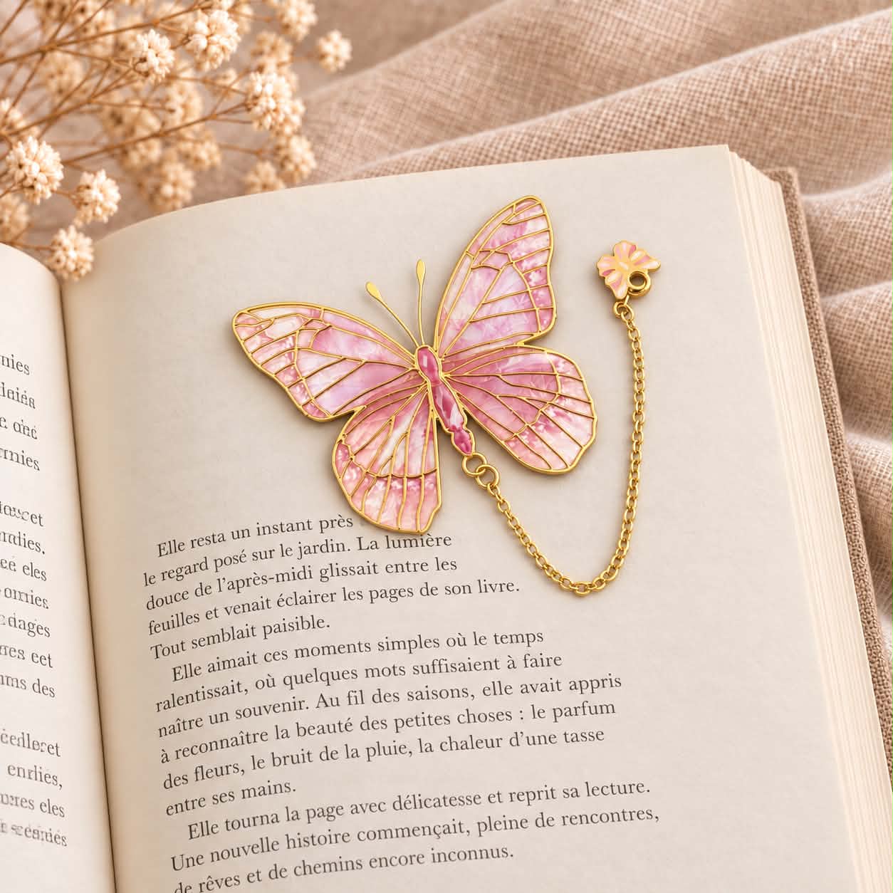 Marque page Papillon rose