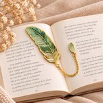 Marque page plume verte et dorée