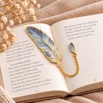 Marque page Plume bleue et dorée 1
