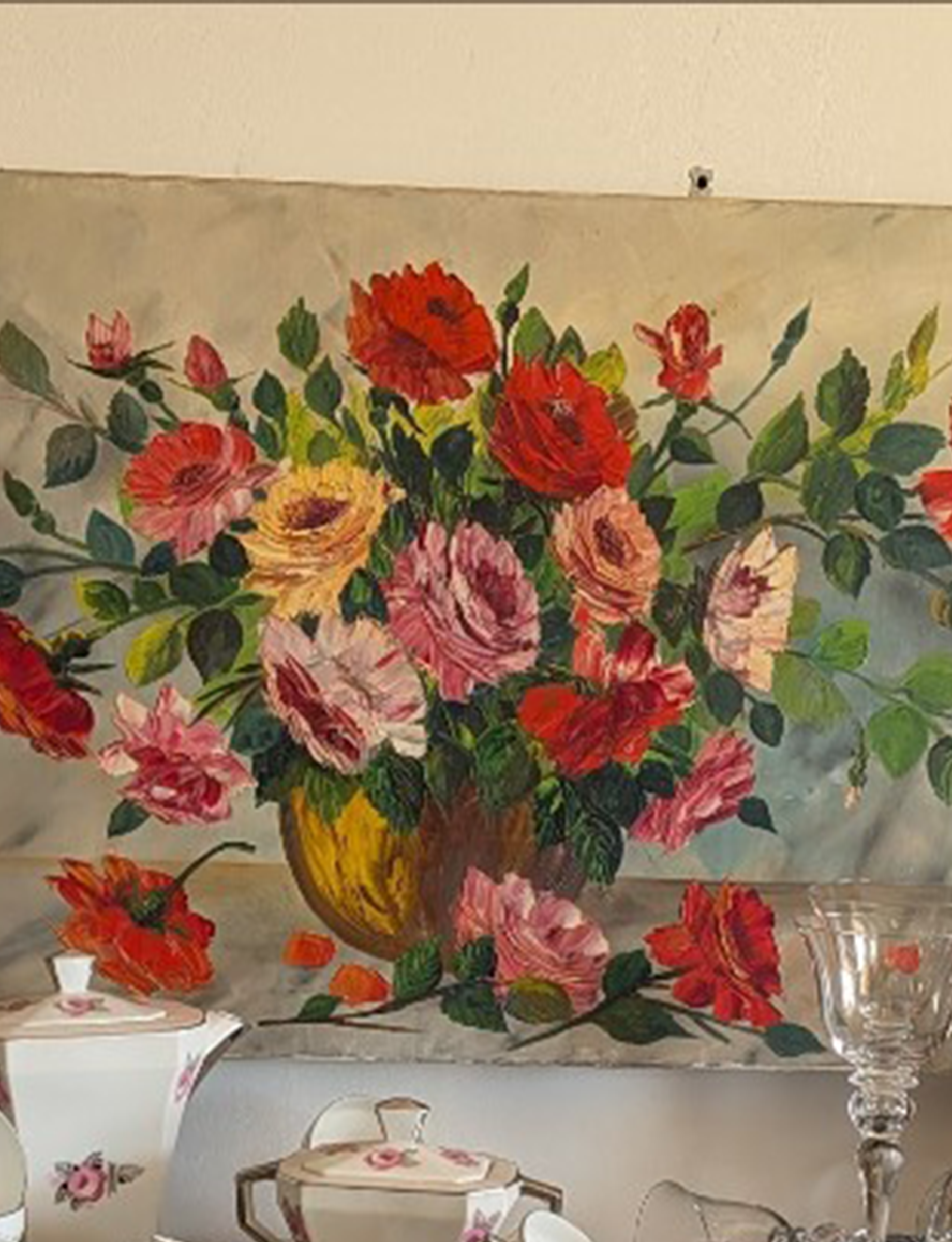 Grande toile bouquet camaïeu de roses