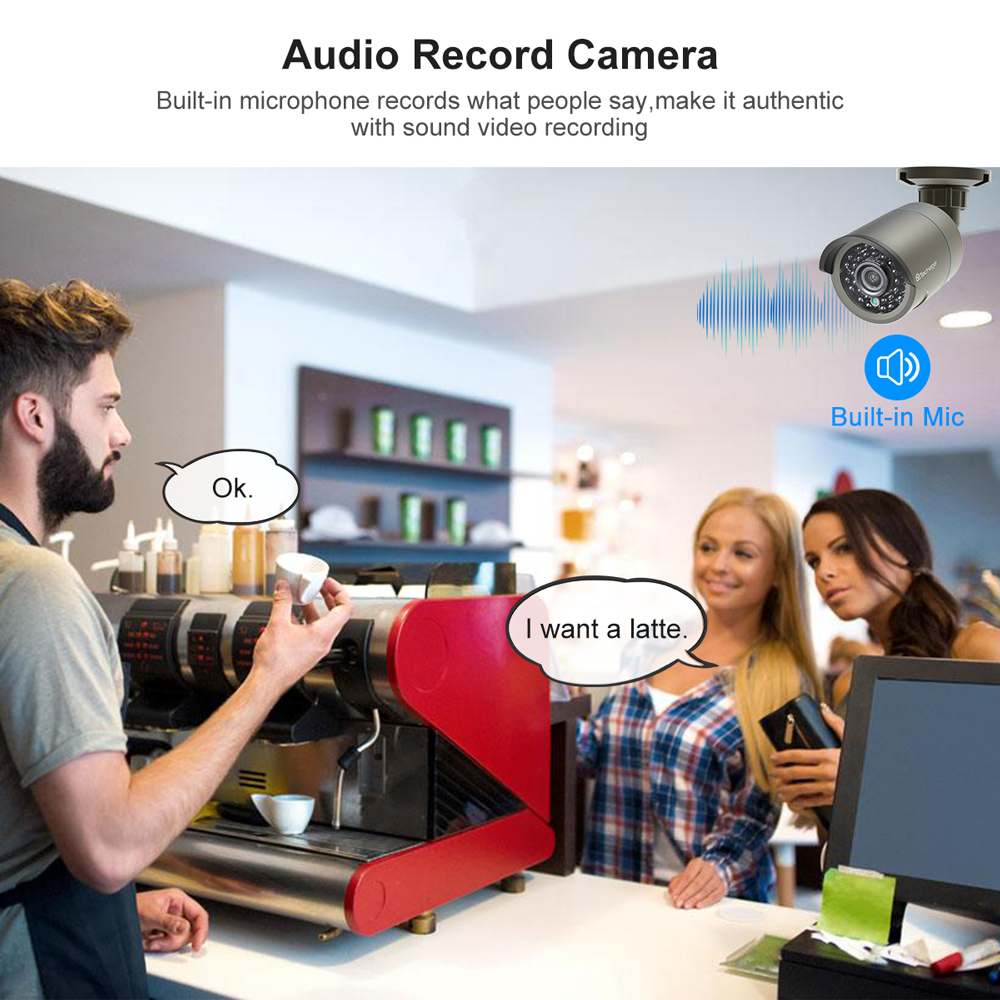 Bekabeld videobewakingssysteem met recorder – audio-opname in een illustratie