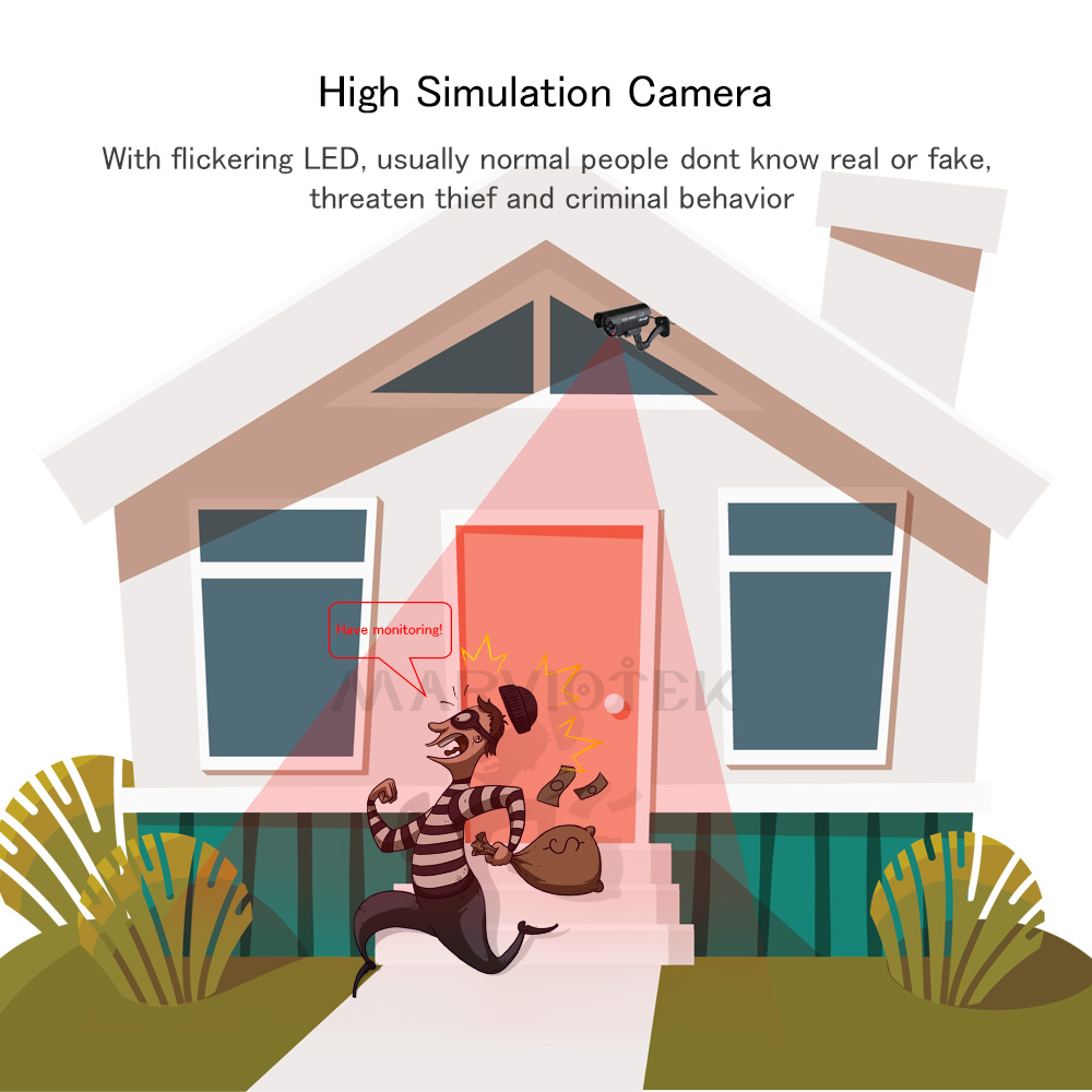 Dummy bewakingscamera met LED – functies in een illustratie