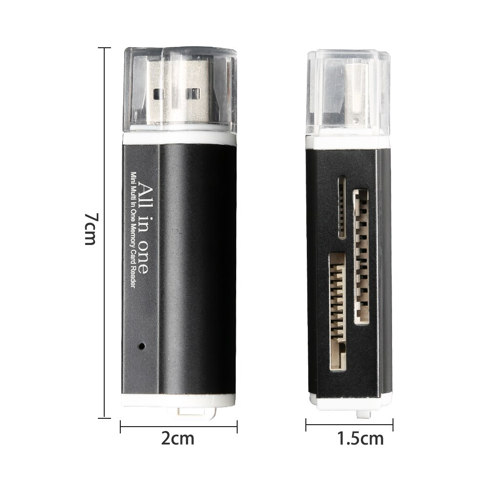 All-in-one geheugenkaartlezer – afmetingen in een schema