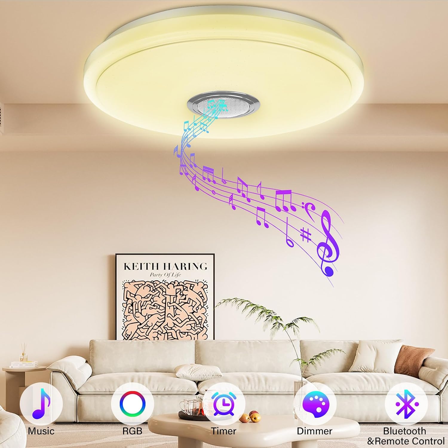 Bluetooth-plafondlamp voor muziek in de woonkamer