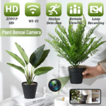 Kunstplant met verborgen 4K wifi camera – functies in een illustratie