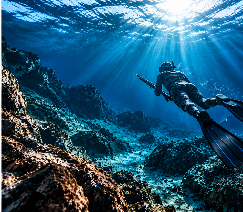 Équipement de chasse sous-marine : arbalètes, combinaisons, palmes, masques et accessoires