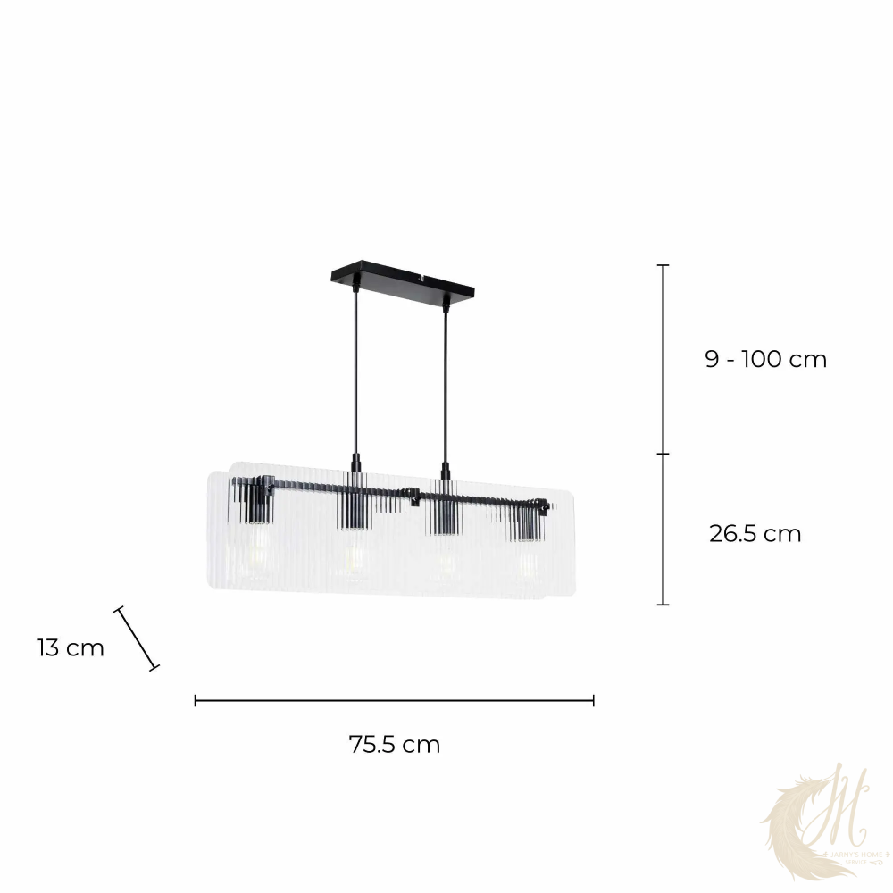 suspension-bosca-verre-strie-4-lumieres-mesures