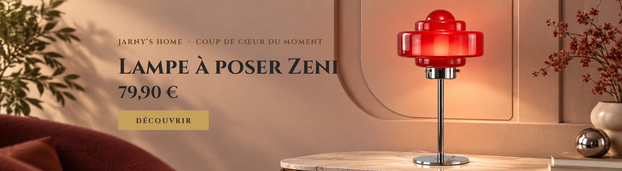Lampe à poser Zeni en verre rouge et pied chromé, 79,90 € – Jarny’s Home