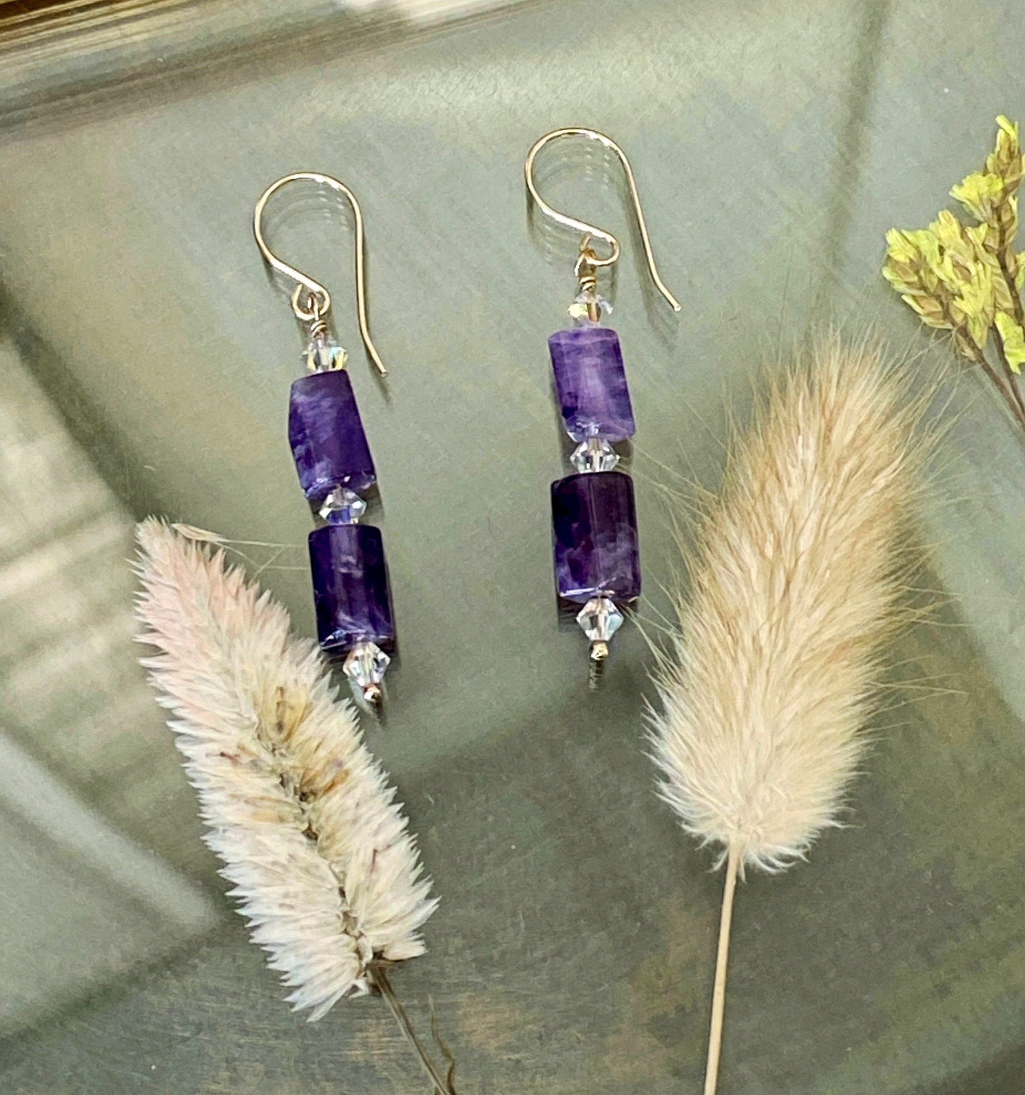 Boucles d’oreilles en améthyste et cristal Swarovski