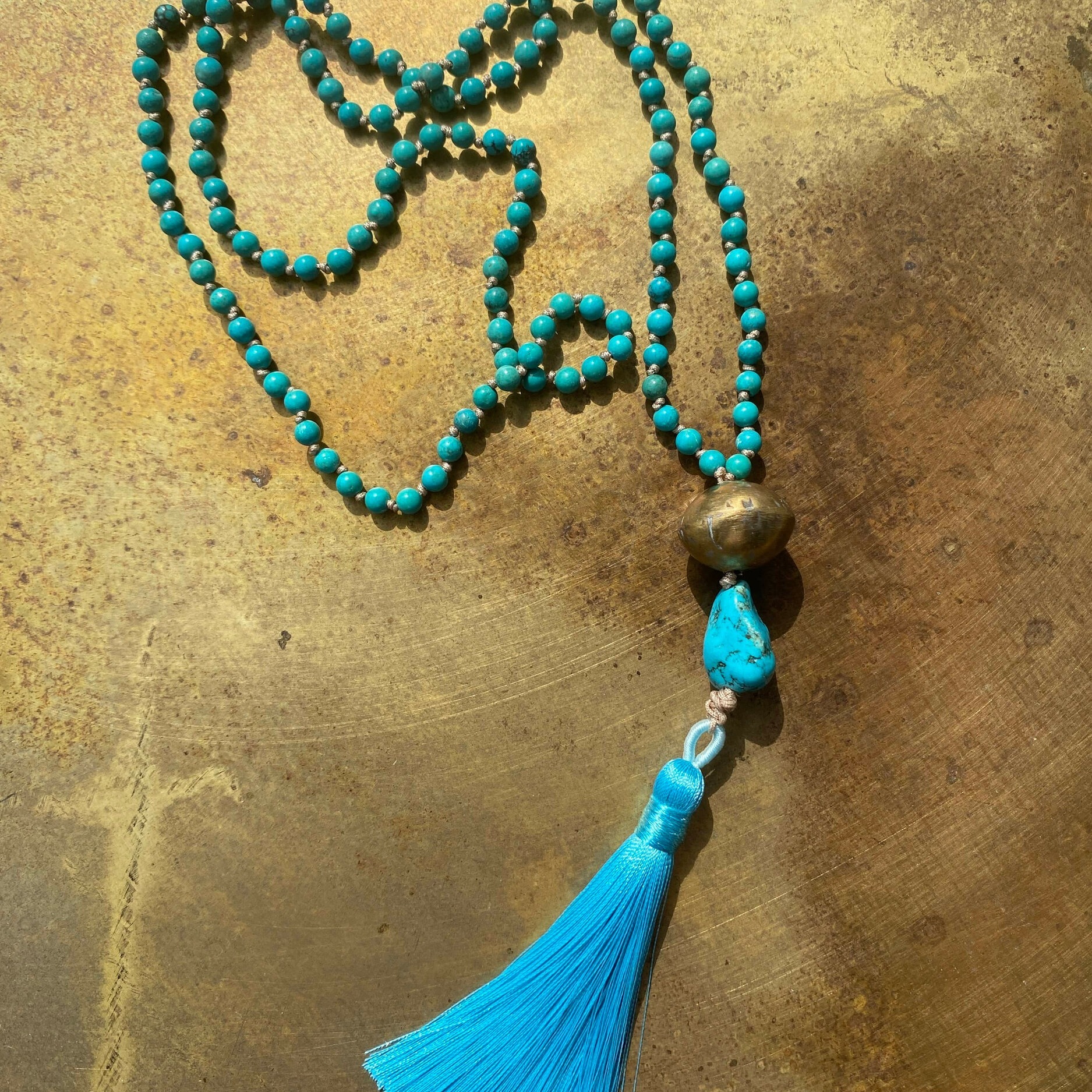 Mala en turquoise du Tibet, pièce unique