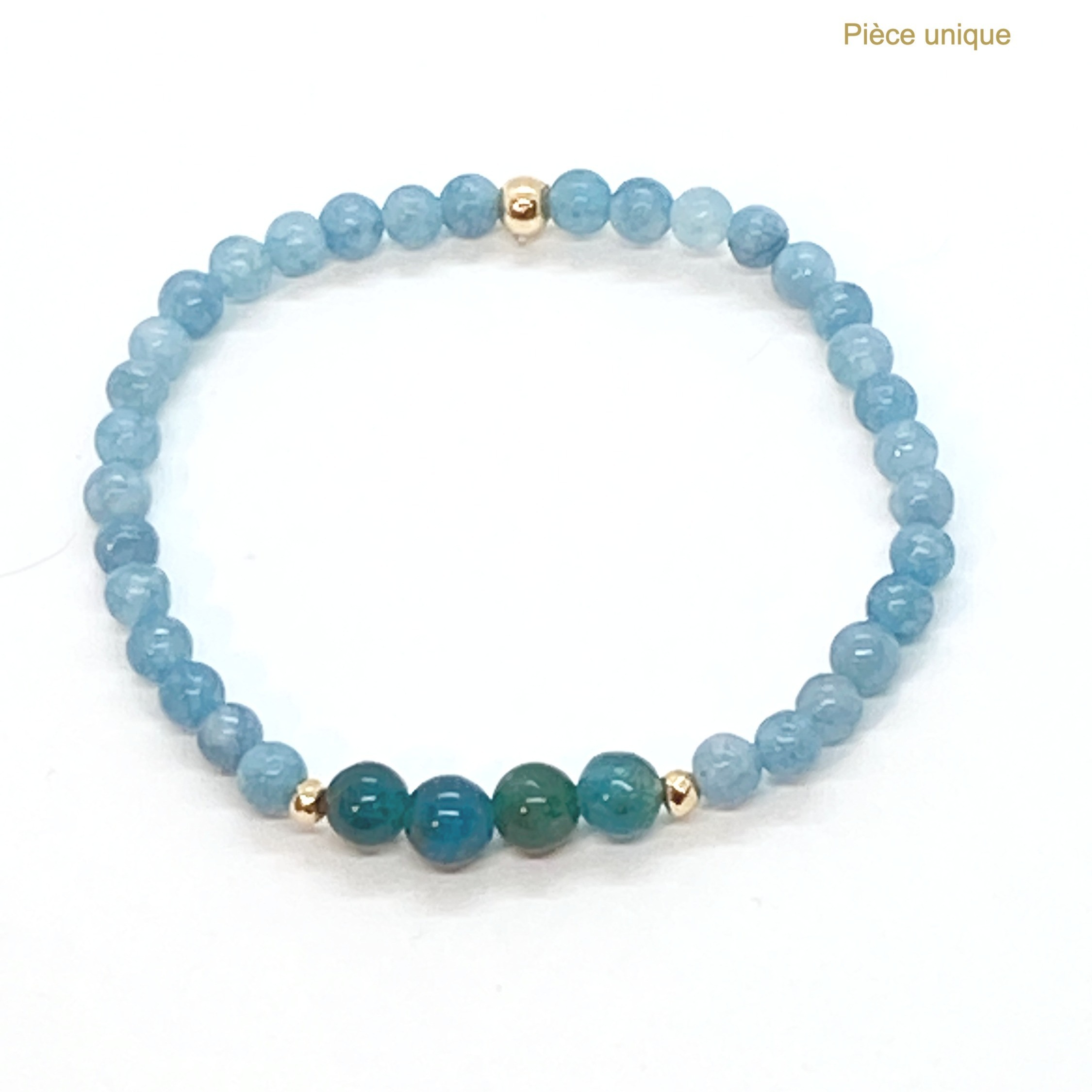 Bracelet artisanal en calcédoine et apatite avec finitions gold filled