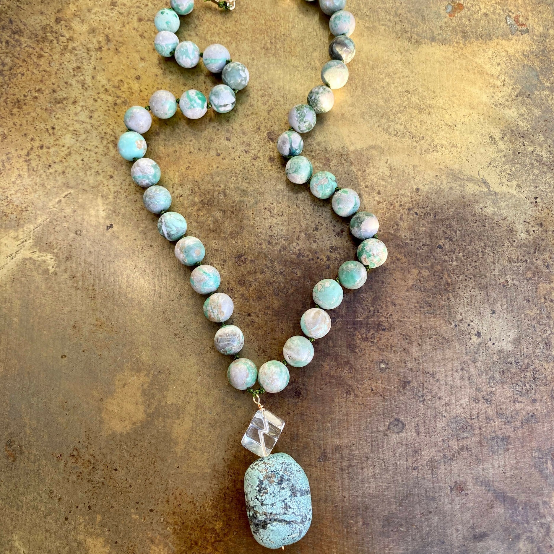 Collier en variscite, turquoise et citrine