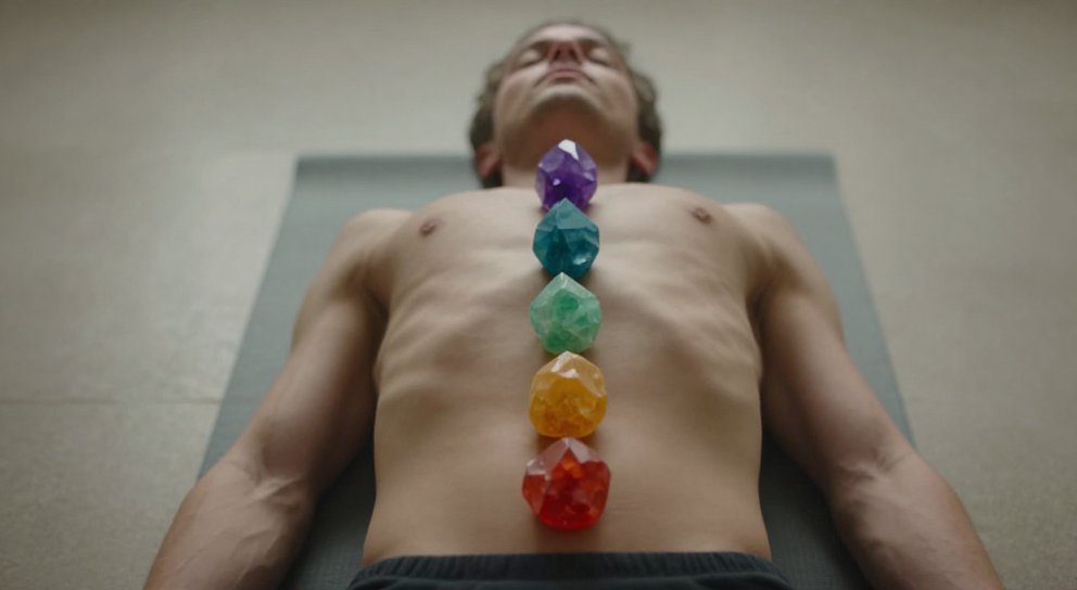 chakras et cristaux le long de la colonne