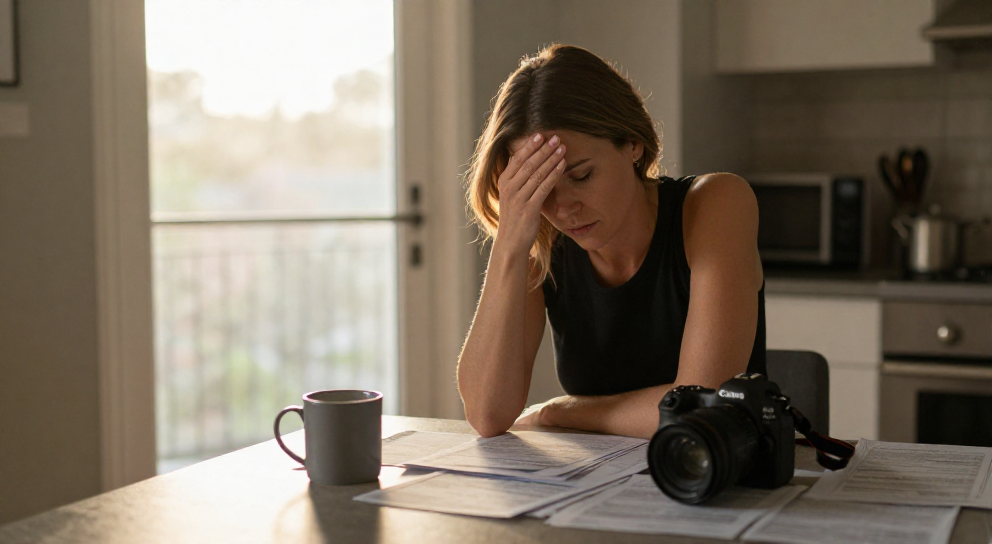 femme assise a la table anxieuse