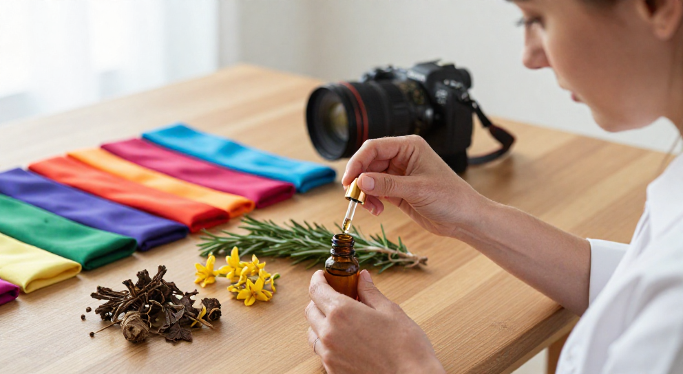 aromatherapeute demontrant chakras et huiles