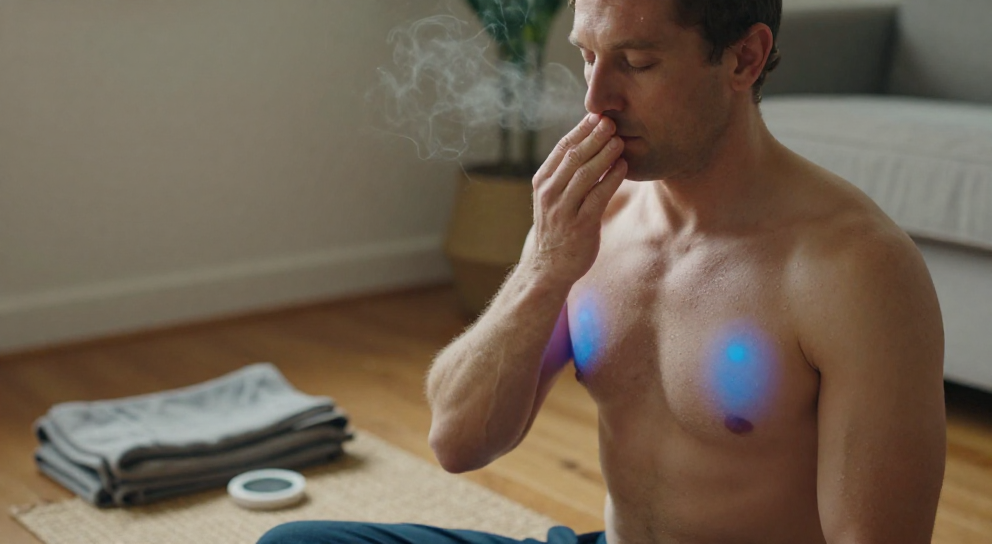 homme caucasien pratiquant pranayama
