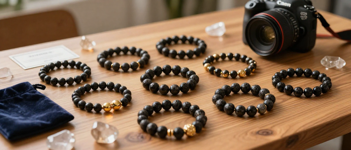 bracelets sept chakras sur table bois