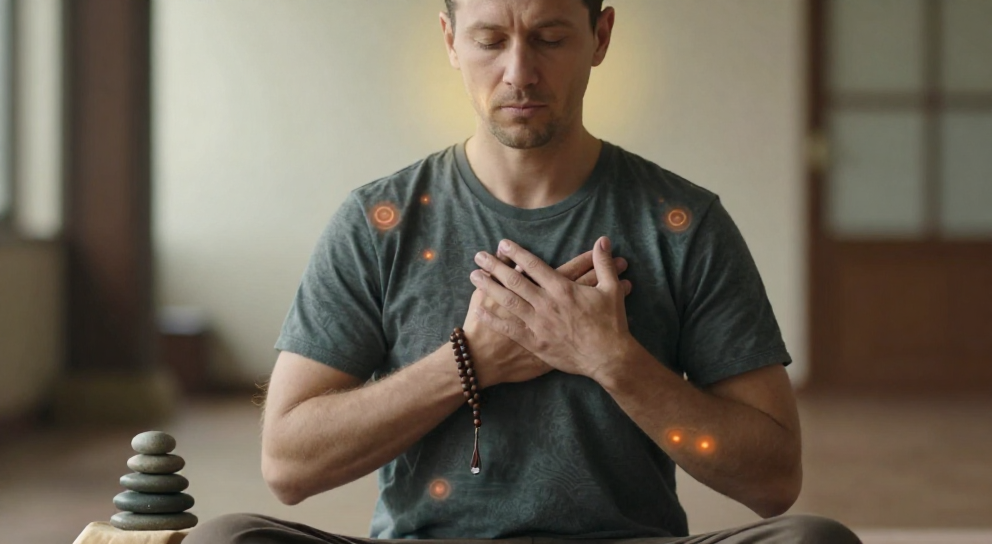 homme calme avec chakra energie