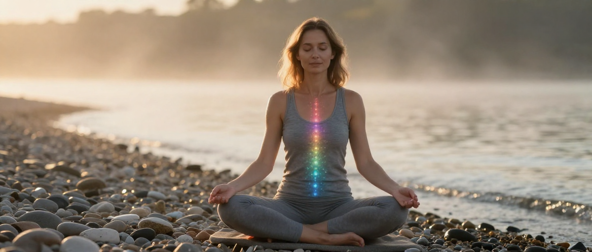 femme meditante au lever du soleil
